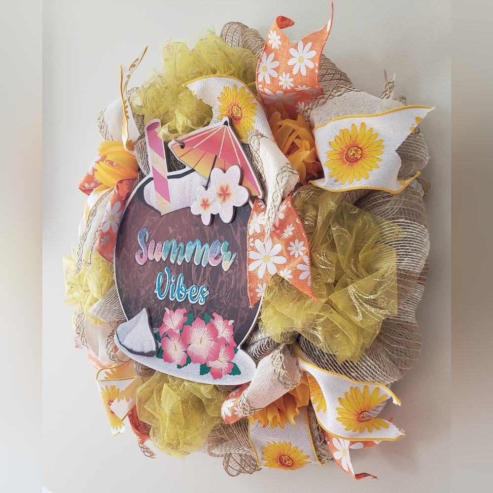 Handmade Summer Wreath Vibes Floral Sunflower Sun Flower Door Vibrant Colors New